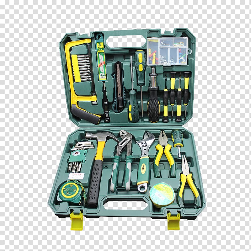 Toolbox Set tool DIY Store, Product physical metal toolbox transparent background PNG clipart