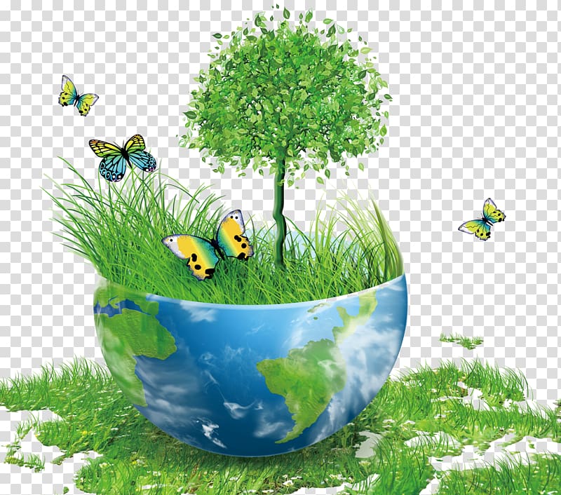 blue and green bowl with green grass and small tree animated illustration, Earth Environmental protection Energy conservation Natural environment, Green earth transparent background PNG clipart