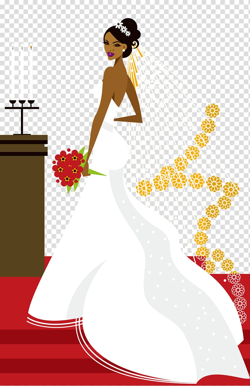 woman wearing wedding dress , Bride Wedding invitation Wedding dress Illustration, Western-style wedding bride cartoon creative Candlestick transparent background PNG clipart