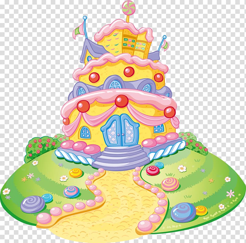 multicolored cake castle art, Ice cream Lollipop Hansel and Gretel Candy, cartoon cake house transparent background PNG clipart