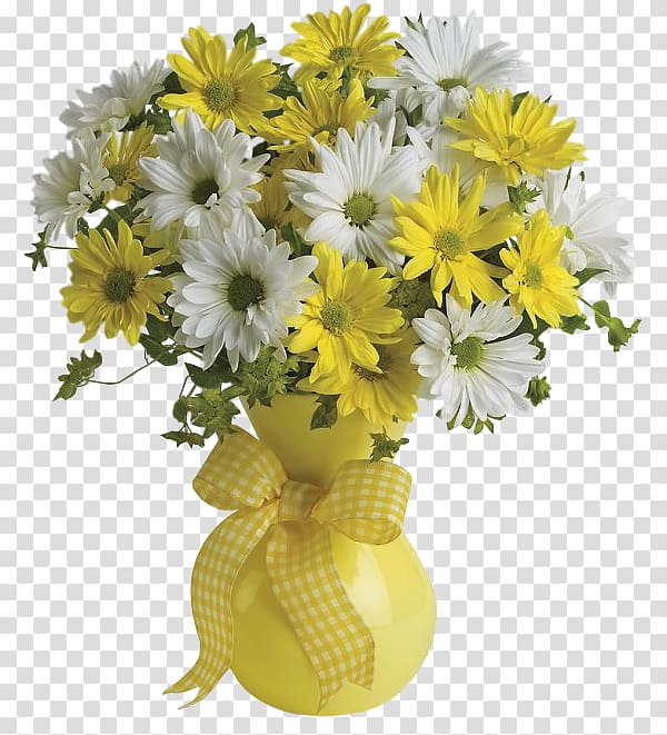 Flower bouquet Teleflora Gift Flower delivery, Vase with Yellow and White Daisies , white and yellow chrysanthemum flowers in yellow vase transparent background PNG clipart