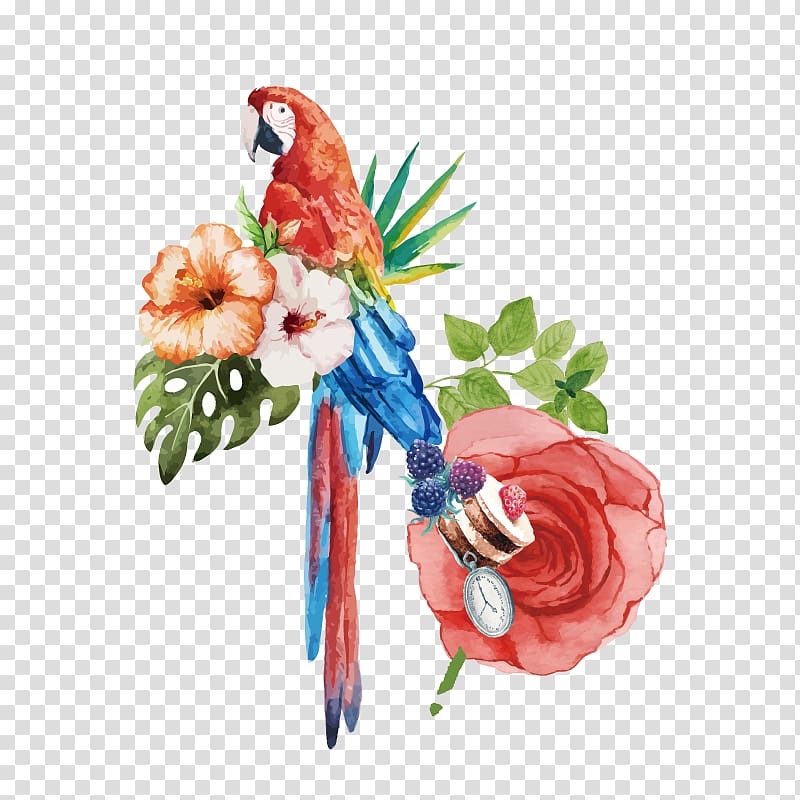 Bird Cockatoo Watercolor painting Macaw, Watercolor hand painted parrot flower decoration pattern transparent background PNG clipart