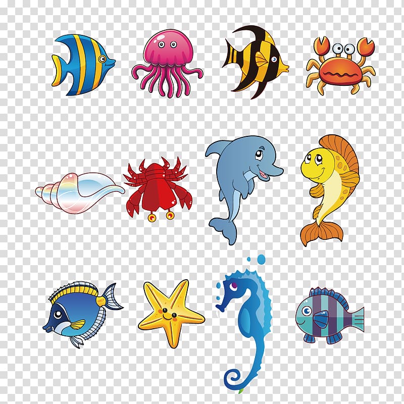 nine sea creatures illustration, Cartoon Ocean Deep sea creature , Fish transparent background PNG clipart