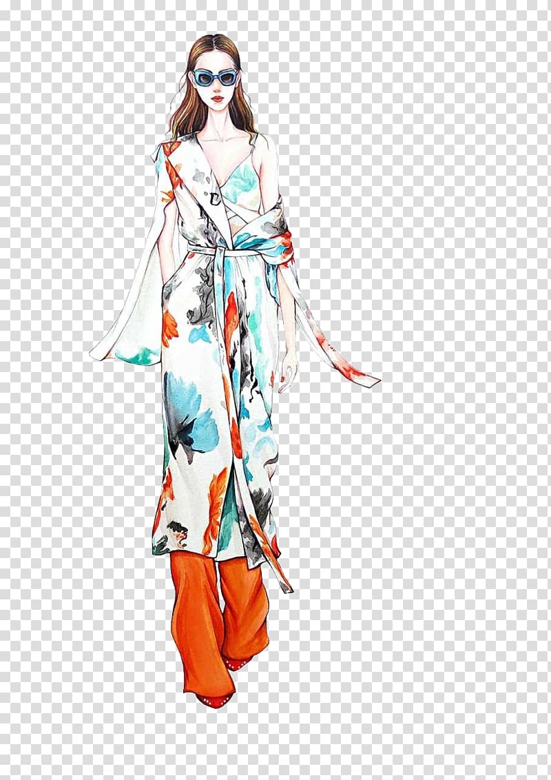 Fashion Model Watercolor painting Illustration, Wearing glasses models transparent background PNG clipart
