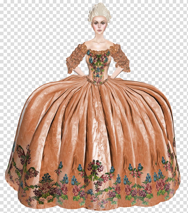 Costume design Gown Peach, medieval women transparent background PNG clipart