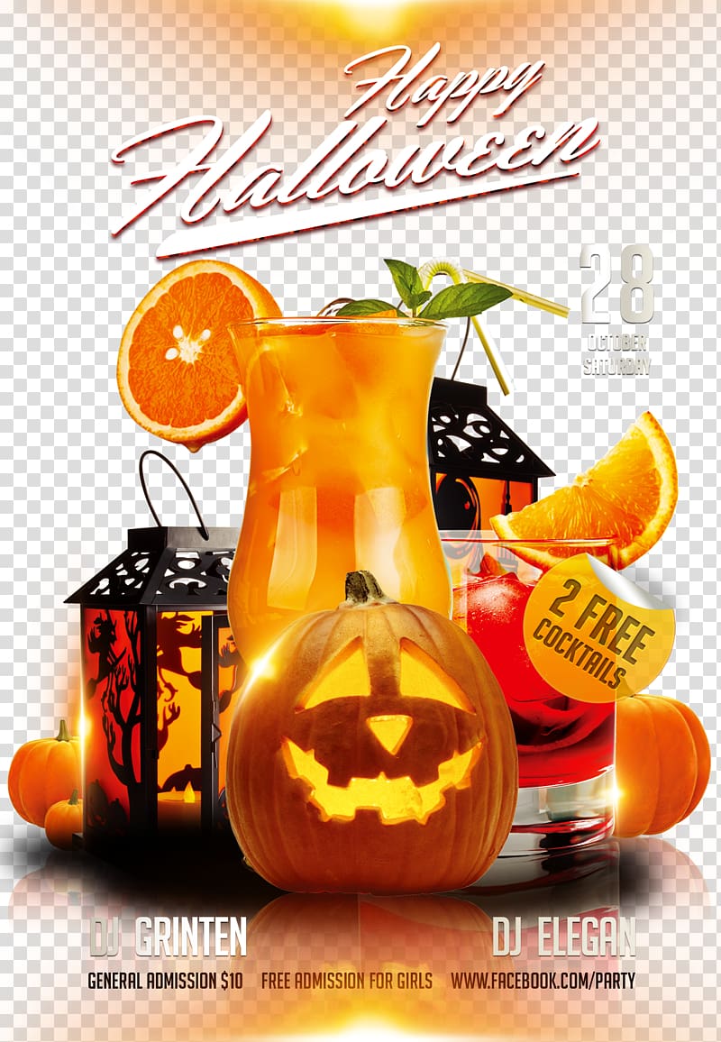 Halloween costume Party Flyer, pumpkin lantern transparent background PNG clipart