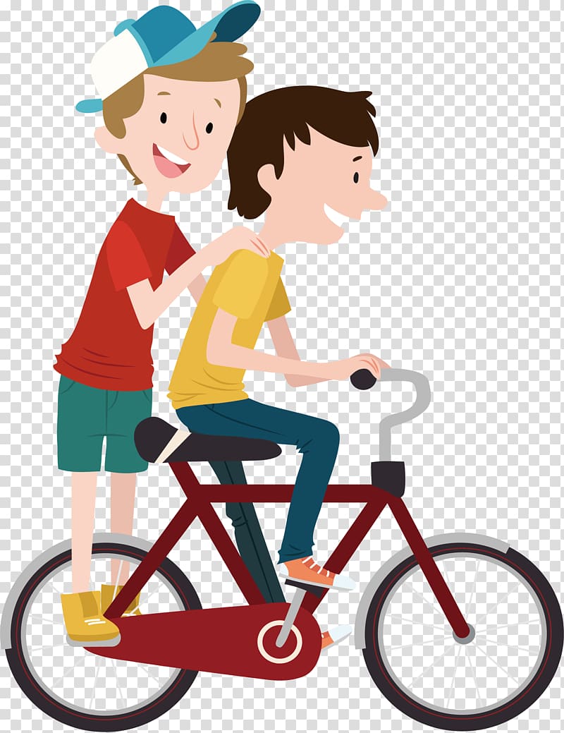 two boys riding bicycle illustration, Bicycle Child Cycling, During the period of driving two young brothers transparent background PNG clipart