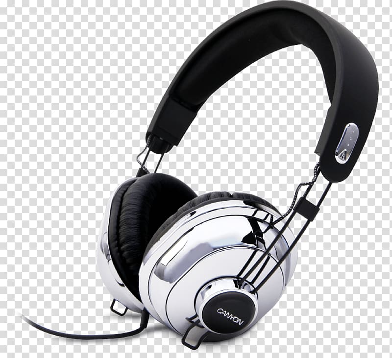 silver and black corded headset, Silver Headphones transparent background PNG clipart