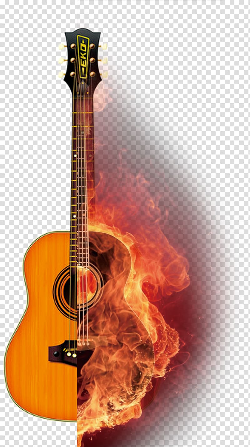 acoustic guitar with fire , Acoustic guitar Ukulele Electric guitar, Festival guitar transparent background PNG clipart