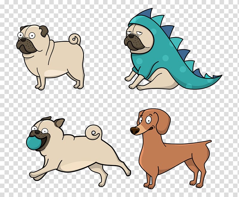 Pug Puppy Cartoon Drawing, Diao ball painted cartoon puppy standing stay Meng transparent background PNG clipart