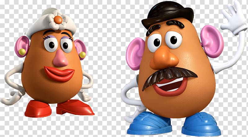 two Mr. and Mrs. Potatoes , Mr. Potato Head Toy Story Mrs. Potato Head Sheriff Woody, toy story transparent background PNG clipart
