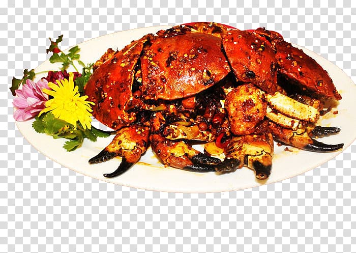 Chilli crab Fried rice Black pepper crab Dungeness crab, Delicious spicy flavored crabs transparent background PNG clipart