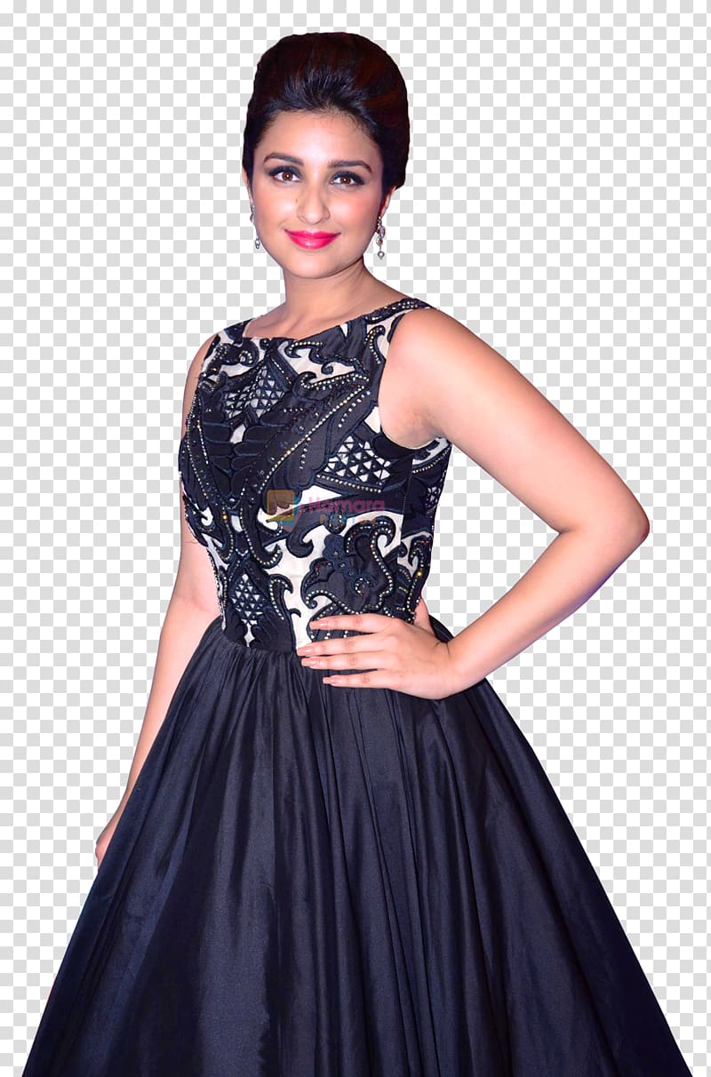 woman wearing floral pleated gown with left hand on her waist, Parineeti Chopra transparent background PNG clipart