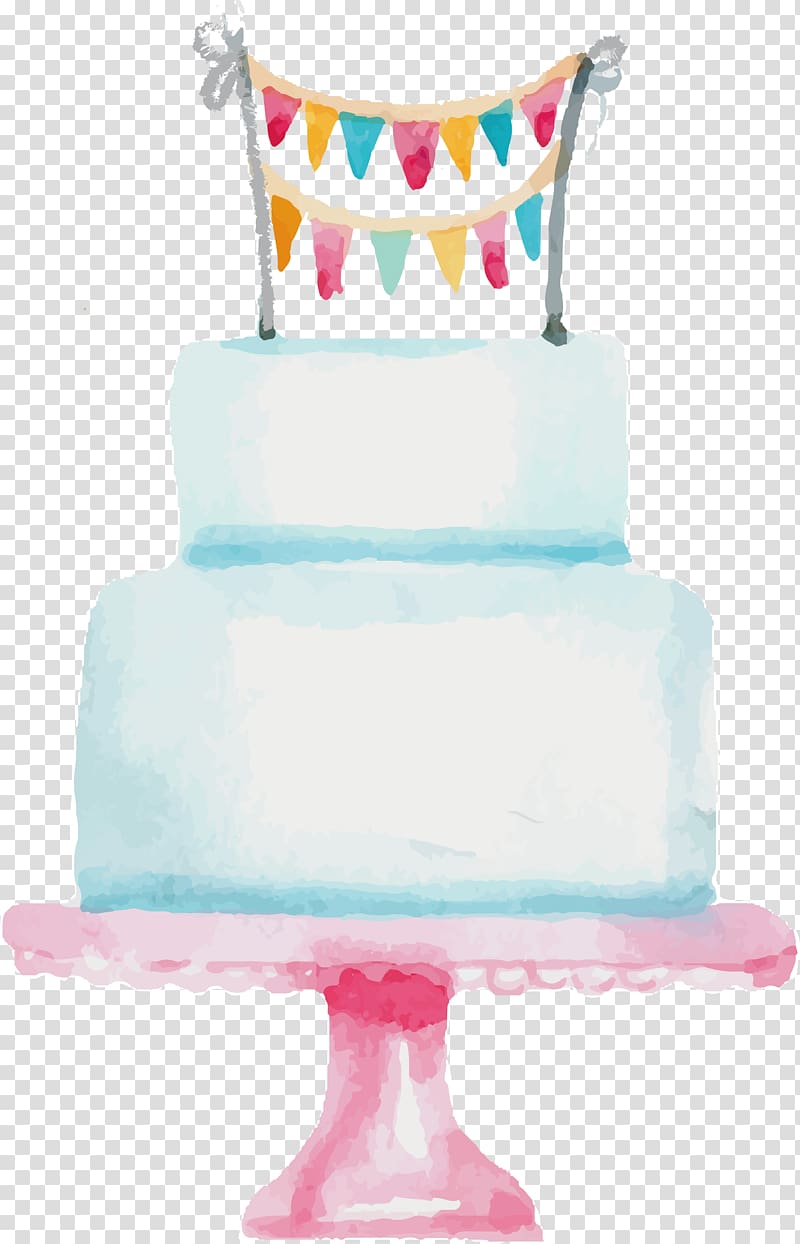 white and blue 2-tier cake , Torte Wedding cake Birthday cake Cake decorating, Watercolor cake design transparent background PNG clipart