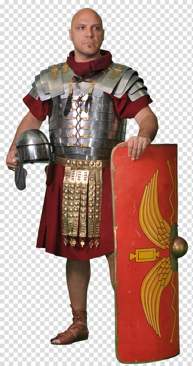 man holding red shield and helmet, Ancient Rome Roman army Armour Legionary Lorica segmentata, Icon Roman Soldier Free transparent background PNG clipart