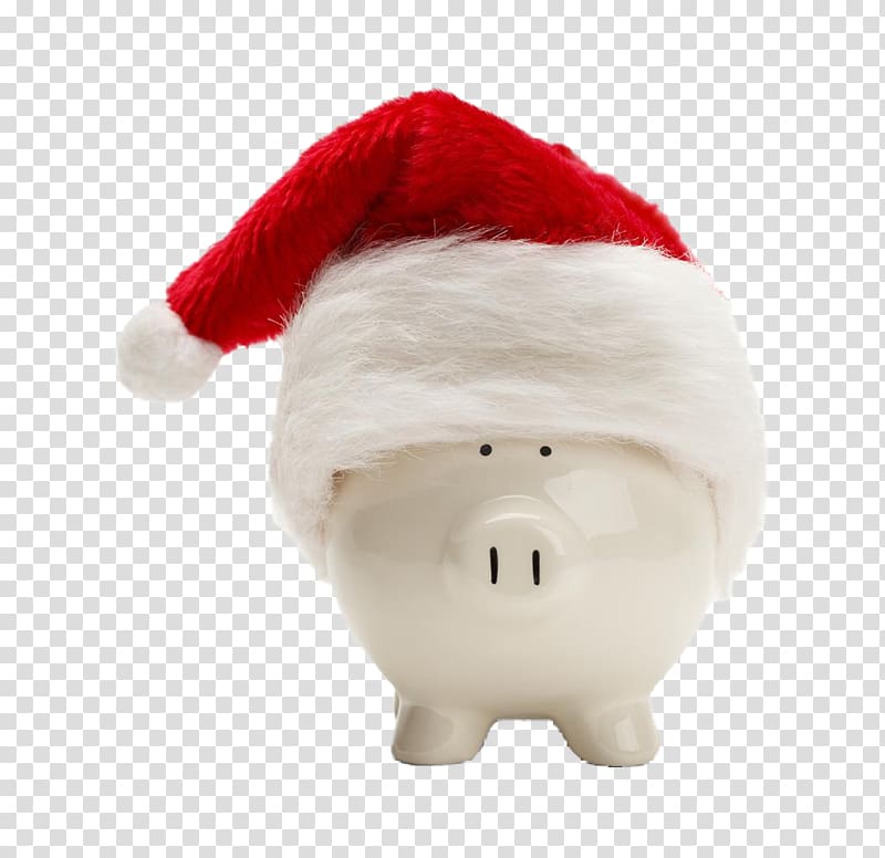 Santa Claus Domestic pig Piggy bank Christmas, Piggy bank with a Christmas hat transparent background PNG clipart