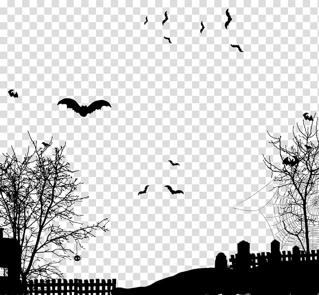 Halloween Black and white Ink, Halloween transparent background PNG clipart