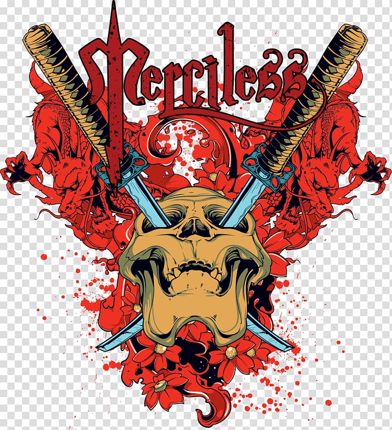 Merciless , Printed T-shirt Hoodie Top, Swords skull print transparent background PNG clipart