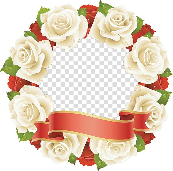 White roses wreath ribbon material transparent background PNG clipart
