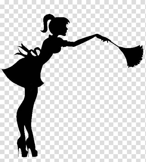 Silhouette Of Woman Holding Broom Cleaner Housekeeping Maid