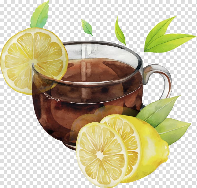 lemon tea illustration, Green tea Watercolor painting Lemon, Watercolor a cup of lemon tea lemon transparent background PNG clipart
