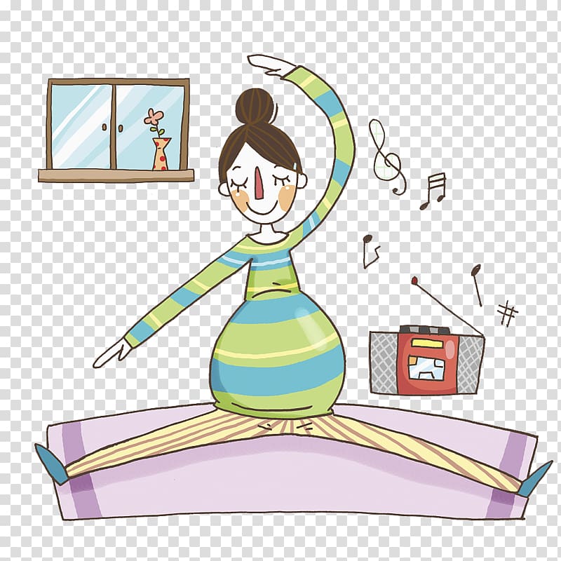 Music Yoga Illustration, Pregnant women listen to music, yoga, relax transparent background PNG clipart