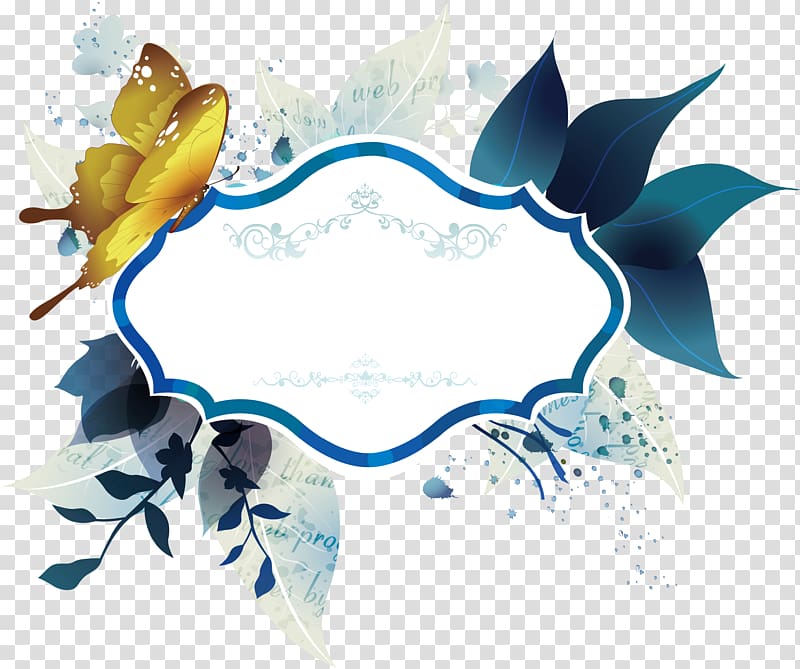 yellow butterfly and blue leaves illustration, Bargal Icon, Fashion Border transparent background PNG clipart