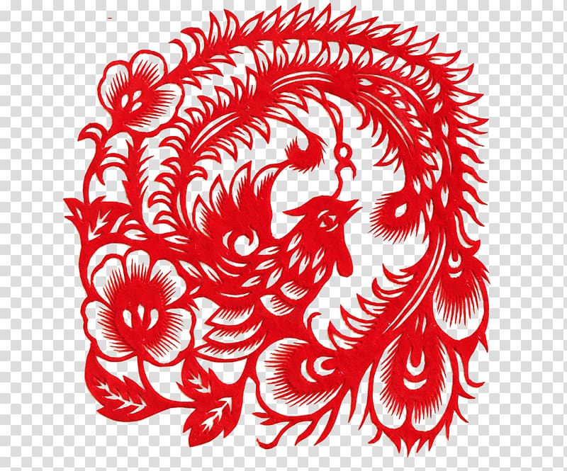 Papercutting Fenghuang Art, Phoenix Paper-cut transparent background PNG clipart