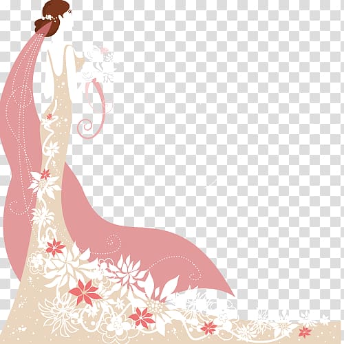 woman in beige and white floral dress illustration, Wedding invitation Bridal shower Bride Wedding cake, Married element transparent background PNG clipart