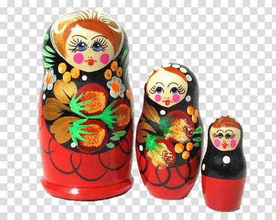 three red-and-black Russian nesting dolls, Matrioshka Strawberry transparent background PNG clipart