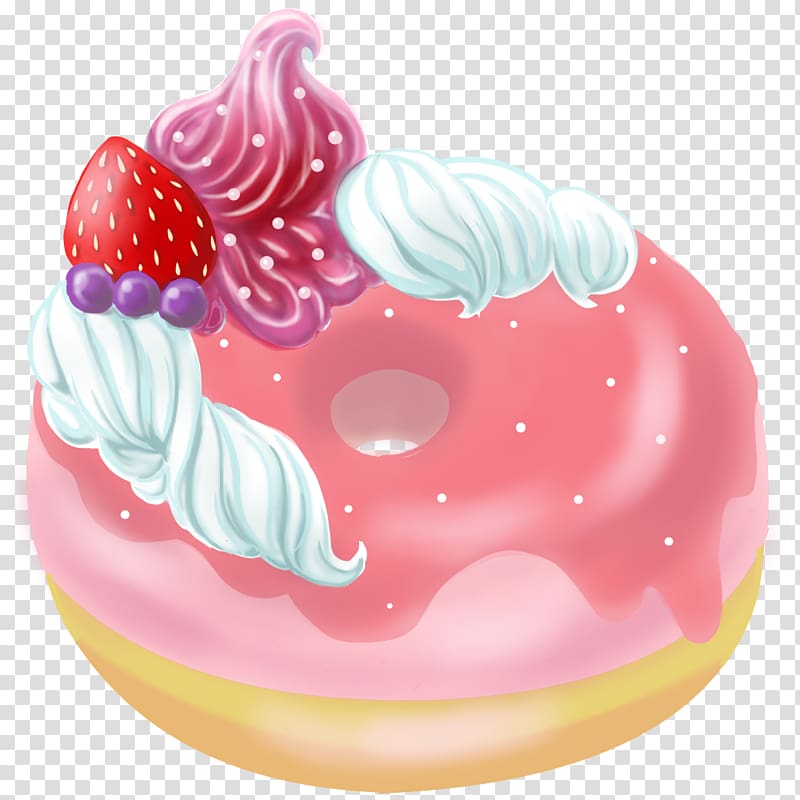 Boston cream doughnut Dim sum Whipped cream, Hand-painted hand-painted pink donut dessert transparent background PNG clipart