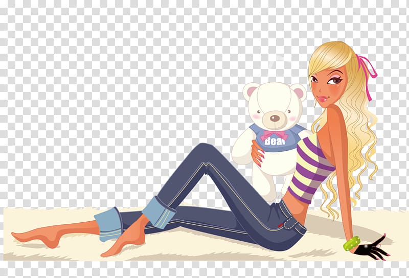 Fashion Computer Girl Woman , The woman who holds the bear transparent background PNG clipart