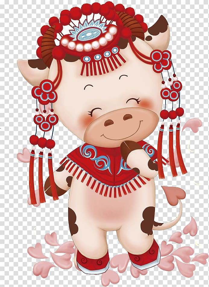 Drawing Cartoon Illustration, Hand-painted pig cartoon bridal wear transparent background PNG clipart