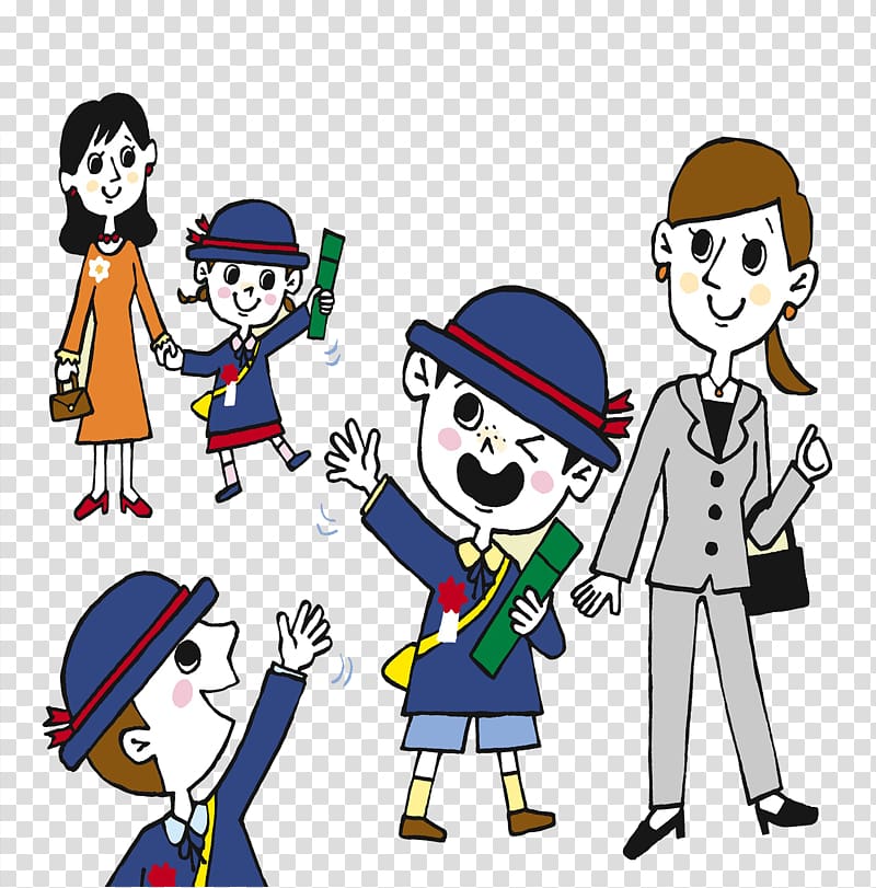 Learning Head Grass Catjang School, Children cartoon characters waving goodbye transparent background PNG clipart