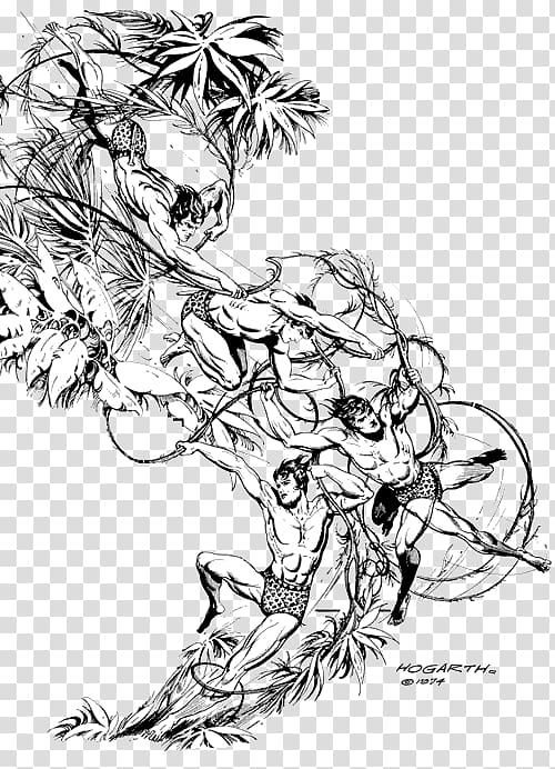 Drawing Tarzan Black and white Comics Sketch, others transparent background PNG clipart