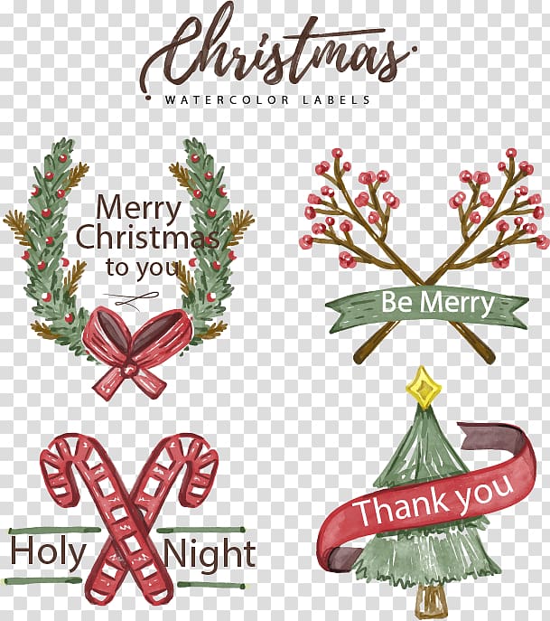 Hand-painted watercolor Christmas decoration wreath transparent background PNG clipart