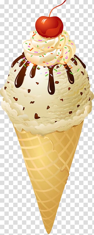 Ice cream cone Sundae Chocolate ice cream, Delicious cherry cake transparent background PNG clipart
