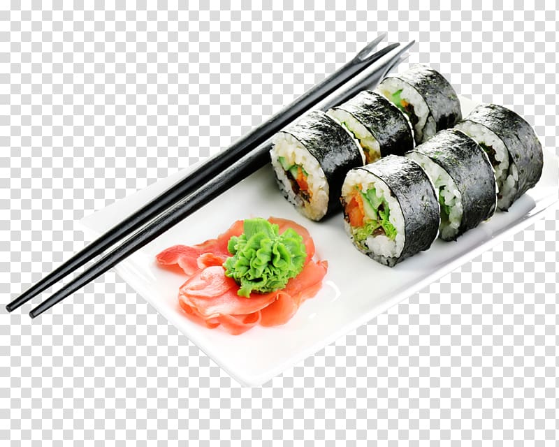 Japanese food on plate, Sushi Makizushi Japanese Cuisine Sashimi Onigiri, Sushi transparent background PNG clipart