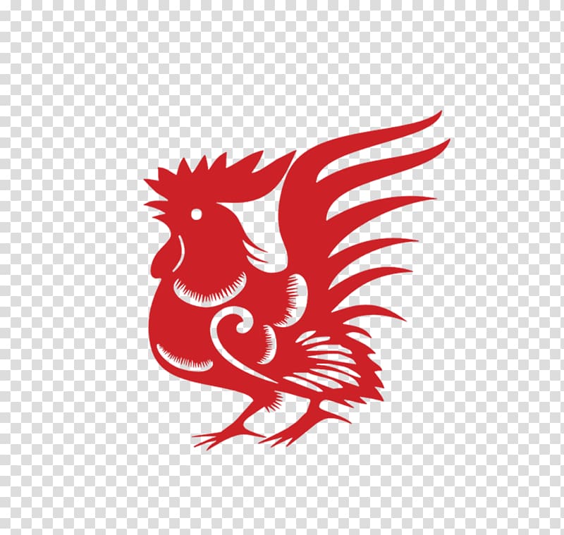 Chicken Chinese zodiac Chinese New Year Rooster Papercutting, Cock paper-cut material transparent background PNG clipart