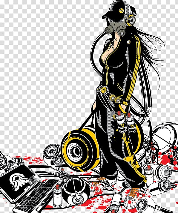 woman wearing gas mask , Graffiti Euclidean Drawing, Comics Women trend of design elements transparent background PNG clipart