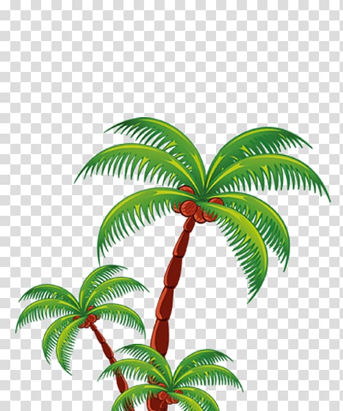 green coconut trees illustration, Beach Holiday , Coconut tree cartoons transparent background PNG clipart