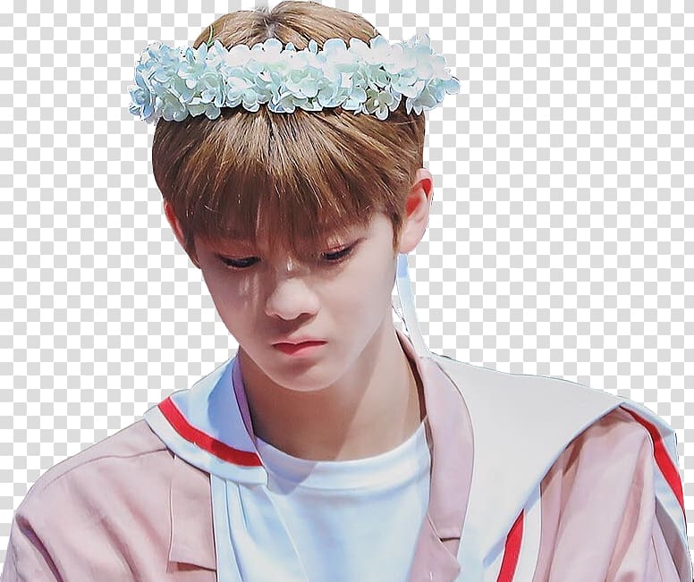 man wearing pink jacket and white petaled flower headdress, Bae Jin Young Wanna One Produce 101 Season 2 Park Jihoon, about hui tourist season transparent background PNG clipart