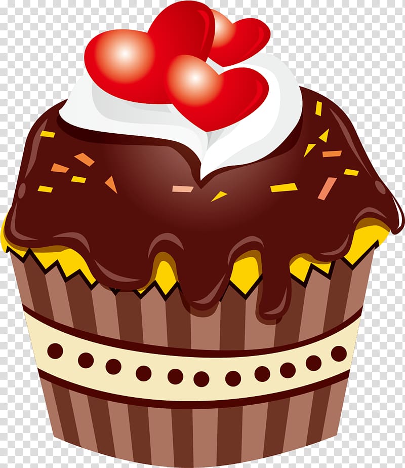 Cupcake Birthday cake Chocolate cake Cream Icing, Hand painted chocolate cake transparent background PNG clipart
