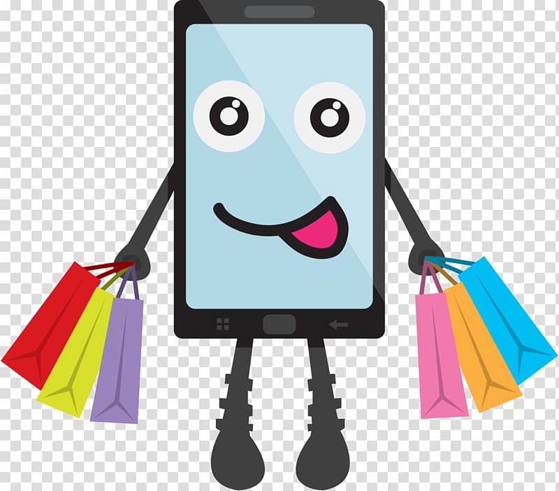black tablet computer holding shopping bags illustration, Online shopping E-commerce Bag, online shopping cart transparent background PNG clipart