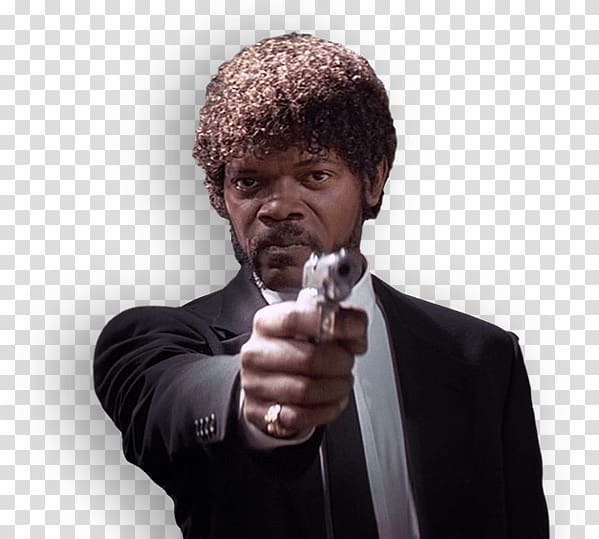 Samuel L. Jackson holding black pistol, Samuel L Jackson Pulp Fiction transparent background PNG clipart