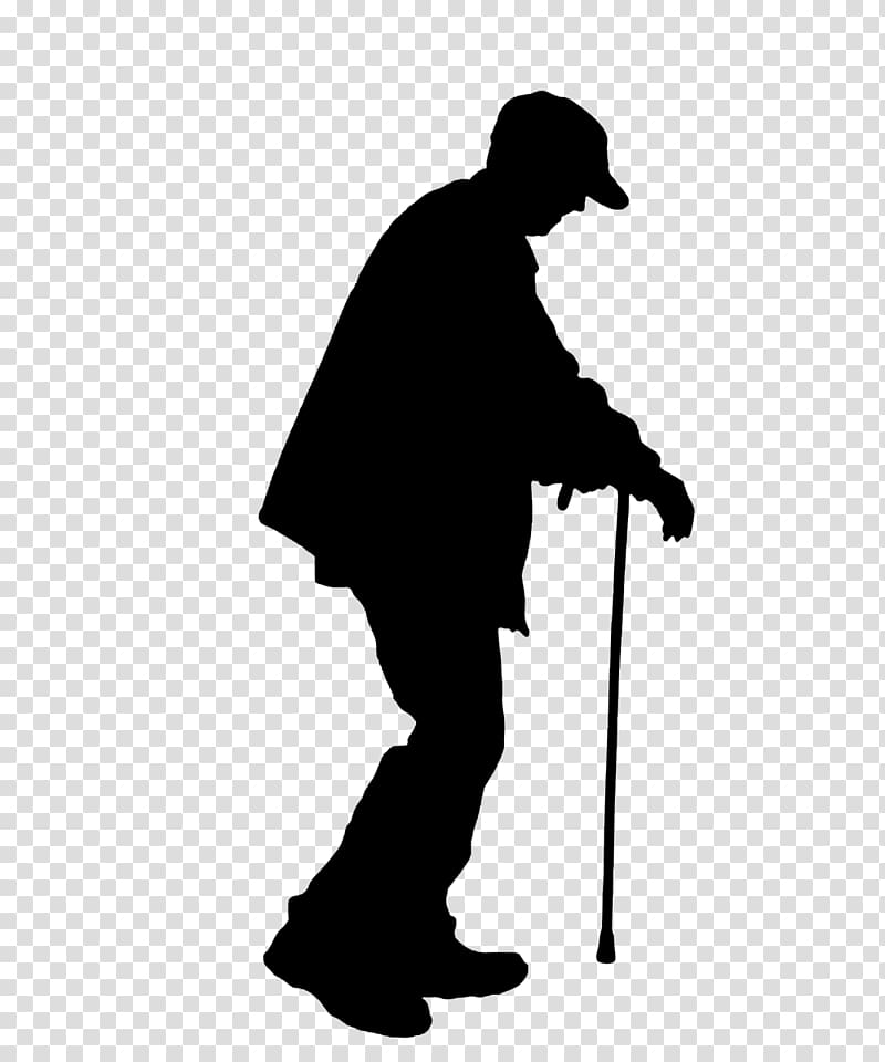 Old age Silhouette Illustration, Crutches elderly stroke sleeve silhouette transparent background PNG clipart