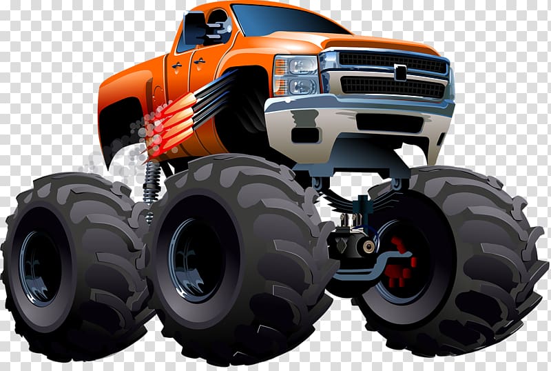 Pickup truck Cartoon Monster truck, Car tire on transparent background PNG clipart