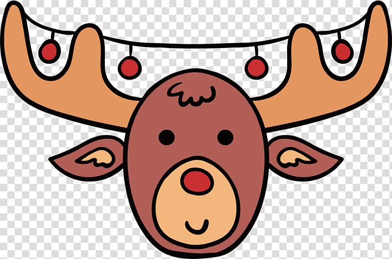 Reindeer Cartoon Christmas Antler, Cartoon reindeer head transparent background PNG clipart