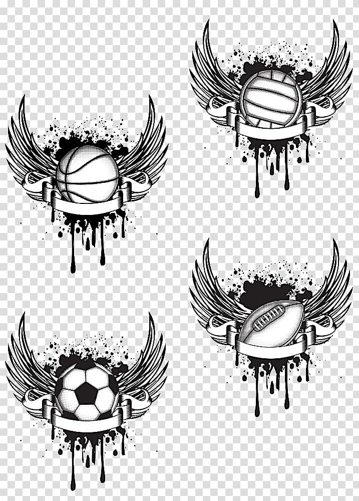 Tattoo Volleyball Rugby football American football, Wings and Ball transparent background PNG clipart