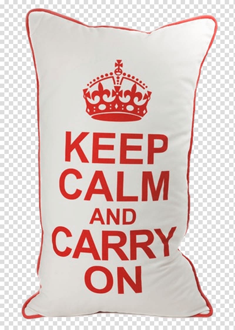 white and red text-printed bed pillow, Pillow Keep Calm and Carry on transparent background PNG clipart